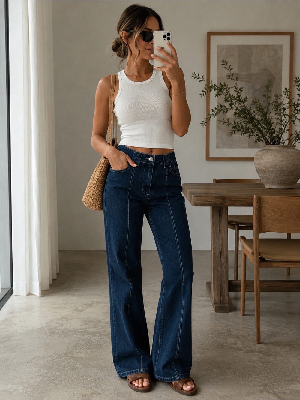 Aventura Organic Cotton Wide Leg Jeans Size 4 Dark Wash Front Seam Denim